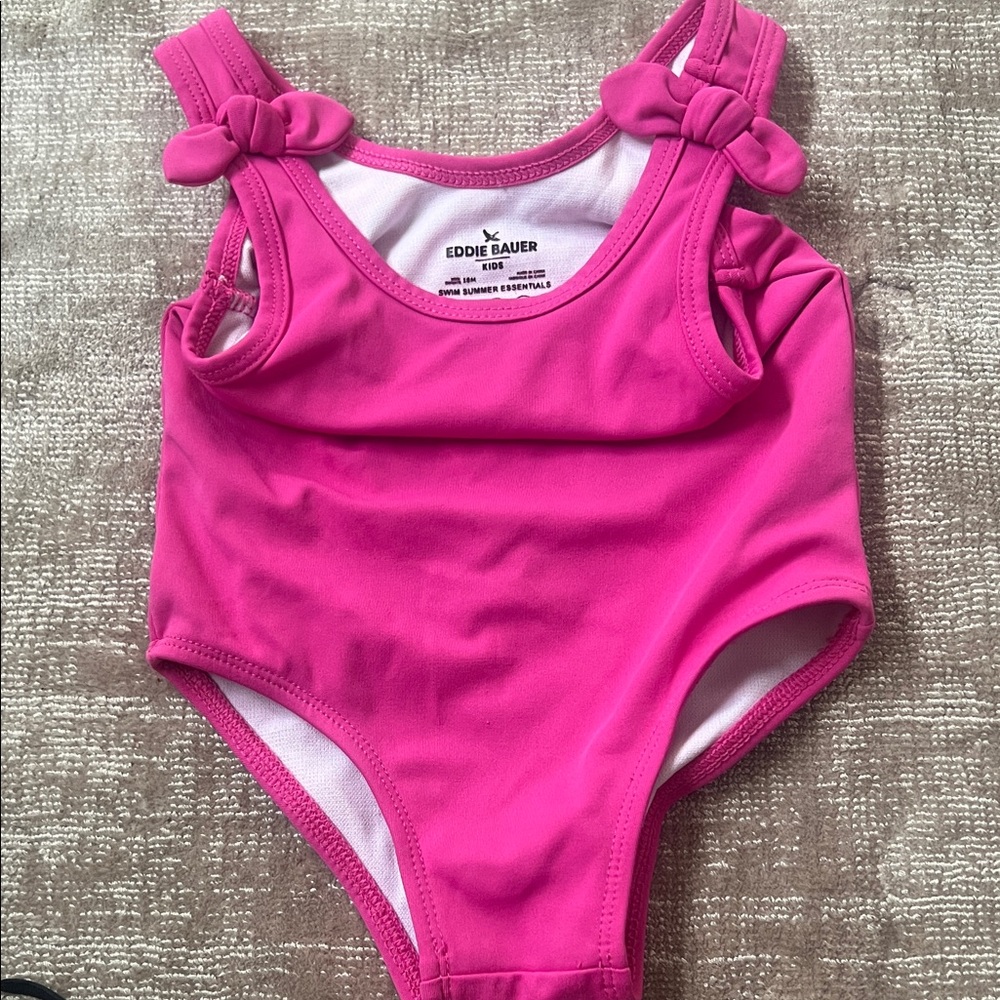 Eddie Bauer Girls Hot Pink Bow-Shoulder One-Piece Swimsuit